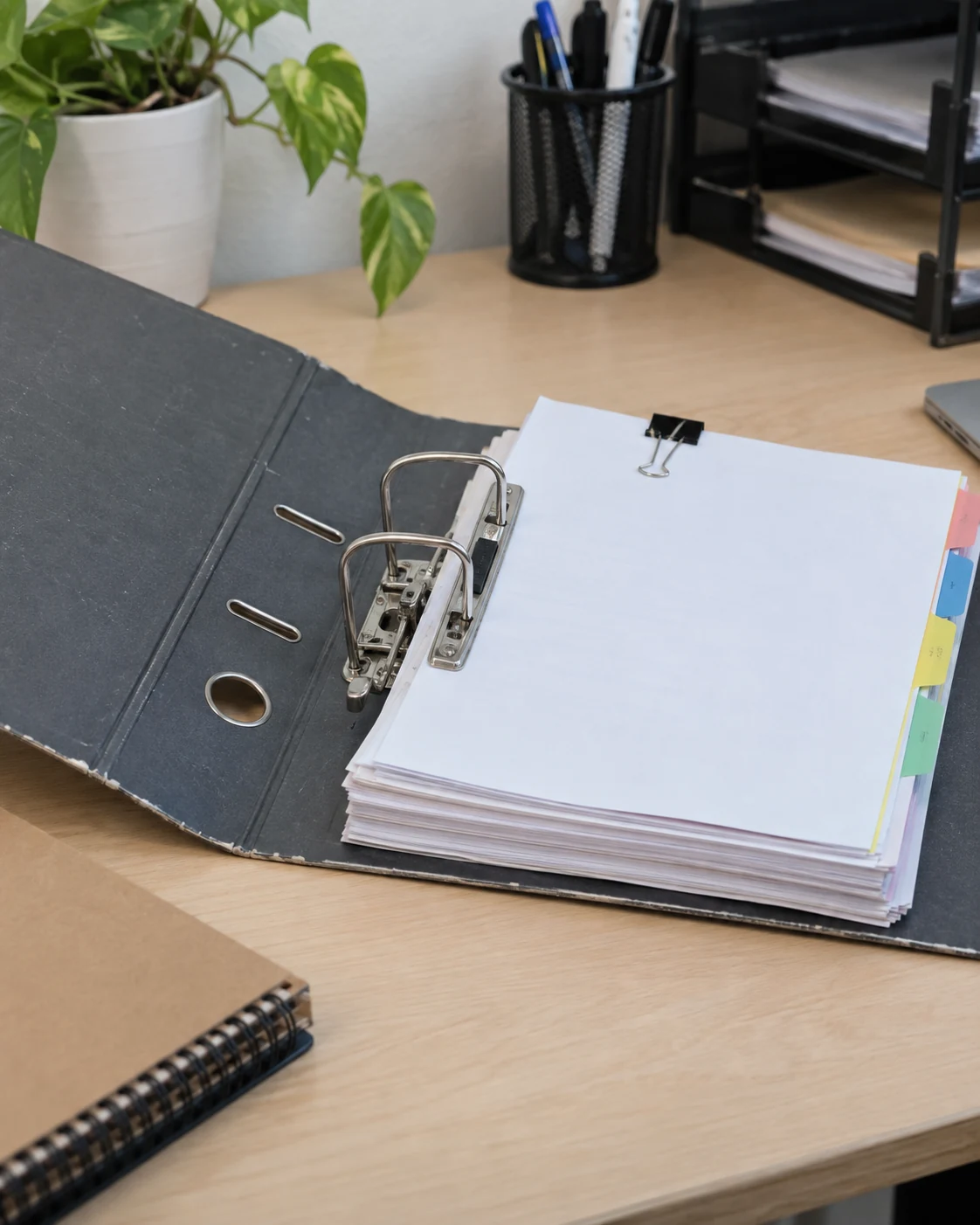 Carpeta de trabajo con documentos y separadores